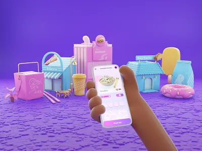 Restaurant search app 3d 3d animation 3d illustration animation app concept design food app gold pastel colors