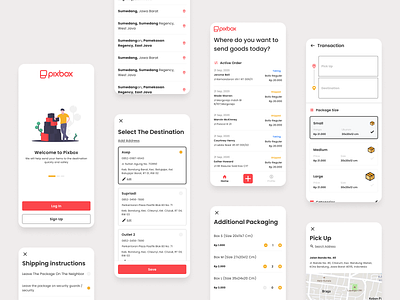 Shipping Apps - Pixbox android app brand clean dailyui ios line minimalist mobile modern package packaging red send simple typogaphy ui ux whitespace