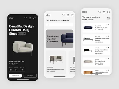 DECO - furniture mobile animation application business community company customer customization design designers developers development digitalization furniture minimalism outsourcing platform software solution startup