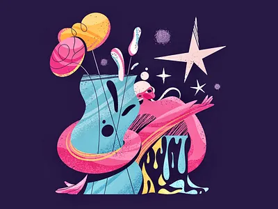 Under The Stars 2d illustration art blog illustration character character design colorful cosmic explainer flat illustration galaxy illustration pink procreate stars summer texture vase vector