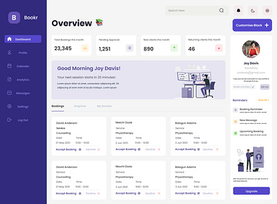 Booking management dashboard 100daychallenge booking management booking system dailyui dashboard dashboard app dashboard design dashboard template dashboard ui