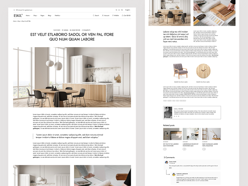 Eskil - Furniture Store Theme blog blog post clean furniture interior design layout minimal modern shop theme ui wordpress