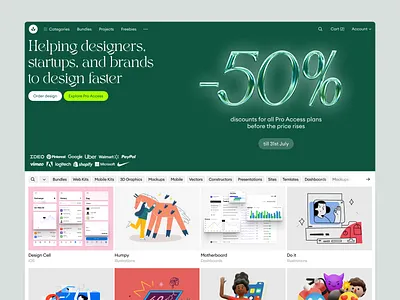 -50% for Pro Access 🌿 3d 50 animation application branding craftwork design discounts graphic design illustration landing logo motion graphics offer sale ui unlimited vector web website