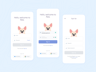 Pets - mobile app. Sign in/up screen login mobile mobile app mobile design pets registration sign in sign up ui design ux design