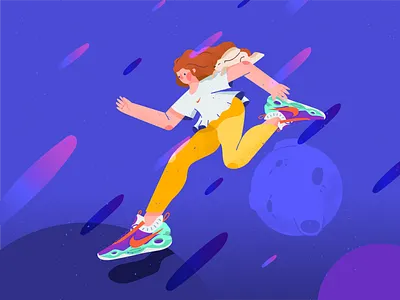 Cosmic run character cosmic girl illustration nike nike running nike shoes planetary planets rabbit woman