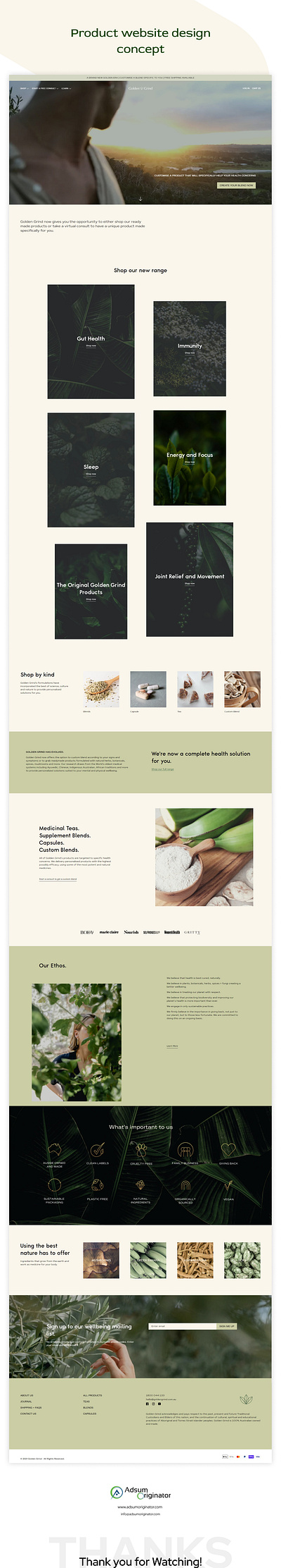 Golden Grind a Product website design concept adobe photoshop adobe xd adsum adsumoriginator concept landingpage originator product web ui uiux user experience design user interface design user interface ui web landing page web layout web ui