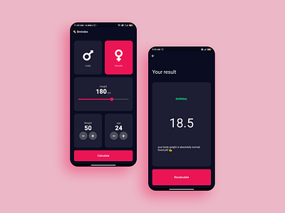 Bmindex | BMI calculator app design app appdesign appui calculator calculator app design figmadesign flutter fontawesome material ui materialdesign uiux uiuxdesign utility app widgets