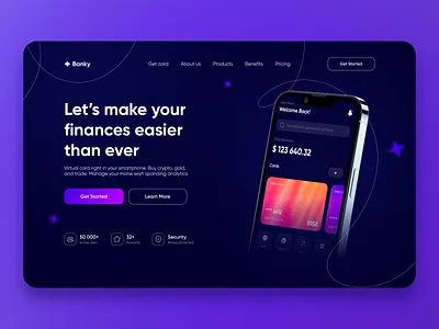Digital Banking Landing Page Website bank bank card banking dark design digital banking figma finance app financial technology fintech flat home page interface landing landing page money purple ui ux web
