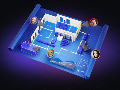 Floor Plan - 3D Collaboration 3d architecture blueprint branding cad collaboration construction dark digital engineering factory floor plan forklift gradient illustration industry 4.0 measurements statistics ui walls