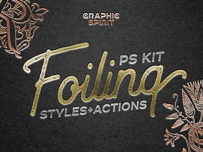 FOIL STAMP Photoshop Styles+Actions actions design effect foil gold holographic hot letters mockup old paper photoshop psd retro silver stamp styles template textures vintage
