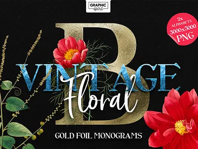 ❤ Floral Monogram Alphabet Letters adobe alphabet art clipart design elements floral flowers foil font gold illustrator isolated letters monogram photoshop png sketch vintage wedding
