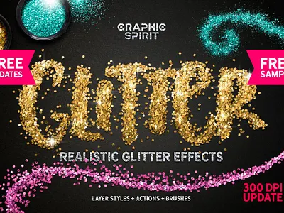 GLITTER PRO Styles, Actions, Brushes actions adding app brushes color design dust effect elements fx glitter hexagon layer paint pen photoshop realistic shine styles texture