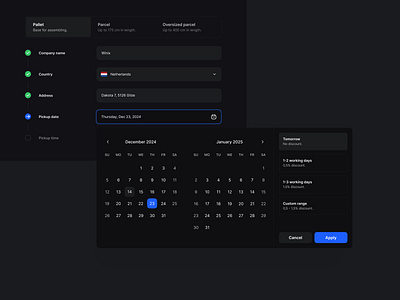 Dashboard - calendar calendar calendar widget dark mode dark theme dashboard discount product design schedule ui ui design user interface web app web application widget widget design