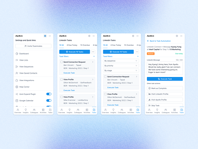 Linkedin extension apollo automation crm extension filter filters hubspot linkedin linkedin task lusha outreach sales sales task salesforce settings sort by task task flow tasks zoominfo