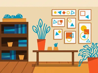 A PIECE OF ROOM abstract art blue color colour design grain illustration leaves livingroom noise orange outline plants simple vector yellow