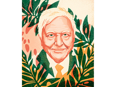 Sir David Attenborough character characterdesign david attenborough drawing editorial flat foliage graphic illustration pattern planet earth plants portrait illustration texture vintage