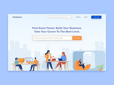 Freelance website concept app business concept concept design design find job freelance freelancer illustration job office post programming search site ui web website work