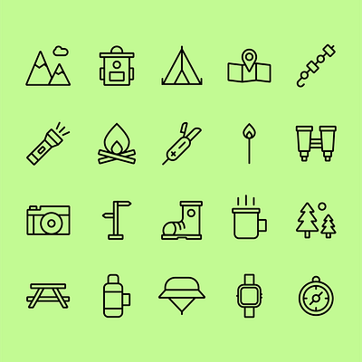 Hiking Icon Set adventure icons beautiful icons design hiking hiking icons hiking line icons icon icons pack icons set illustration line icons