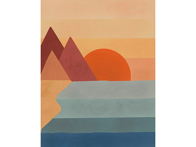 Sunset and the Silence illustration digital journey landscape landscape illustration minimalistic minimalistic art mountains nature art nature illustration pastel colours poster poster art poster design procreate procreate art sea sea illustration sunset sunset illustration traveling