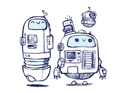 Scribbly Robot Frands 80s adorable blake stevenson card reader character design chibi coffee concept art cute illustration jetpacks and rollerskates kids art retro robot scfi science fiction space ui ux vent