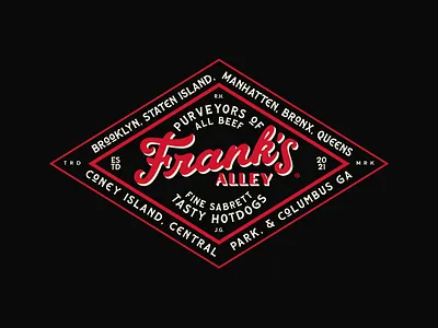 Frank's Alley® Badge badge brand branding design hotdogs illustration lettering logo monogram script