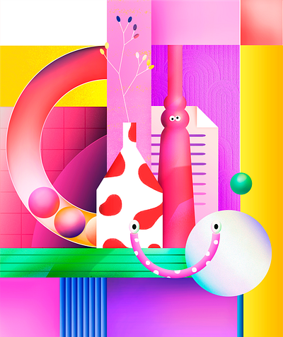 Life around us👀 alive bold character color colorful colors concept design geometry green home illustration pink shapes stilllife texture vector