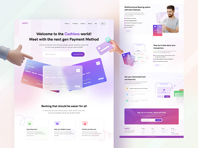 QUEST || Fintech Website Exploration 2021 2021 trend banking banking app banking website business cashless clean ui colorful design finance finance app finances financial fintech landing page typography ui web web templates