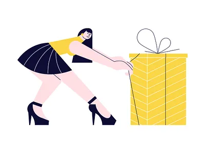 Сarrying a huge gift box character flat gift giving illustration minimalism people present surprise vector woman