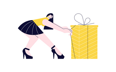 Сarrying a huge gift box character flat gift giving illustration minimalism people present surprise vector woman