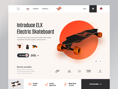 ELX Electric Skateboard - Product Landing Page 2021 trend app app landing ecommerce electric car electric scooter homepage inspiration landingpage mockup real estate skateboard skateboarding store ui design uiux web design website website design