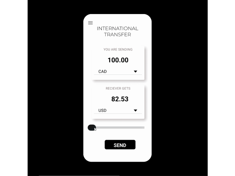 Slider Animation - International Money Transfer app design designer figma figma design figmadesign ui uidaily uidailychallenge uidesign web