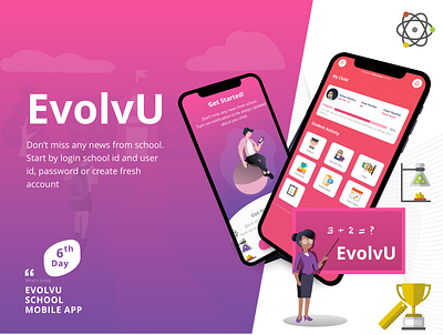 EvolvU School App adobe xd app design application design illustration minimal photoshop schedule school student teacher teaching ux design