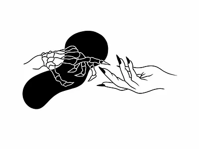 Skeleton & Witch Michelangelo black black and white halloween hands illustration michelangelo minimalism outline procreate skeleton spooky white witchy