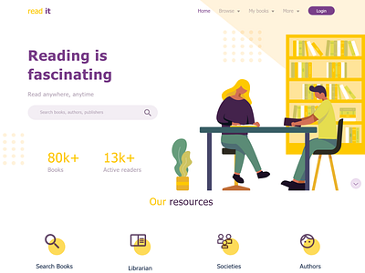 E Book Library Website 01 | Read It adobe xd adobexd appuidesign hire me icon logo typography uidesign ux vector