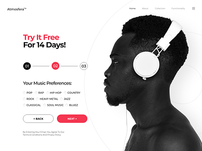 Atmosfera Login african brand design design thinking elementor form login form logo multistep music steps typography ui unbording ux uxui web website wordpress