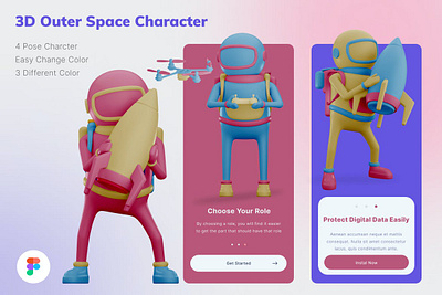 Drone Rocket Character 3D Illustration 3d 3d animation 3d art 3d character 3d characters 3d illustration 3d planet 3d space astronaut conceptual drone flat illustration page planet space space character space characters vector web