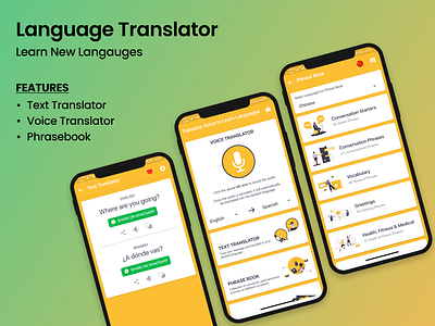 Translate Voice to Learn Languages - Mobile Application UI UX android app android app design app design flat information architecture ios app design ios design minimal mobile app mobile ui typography ui ux