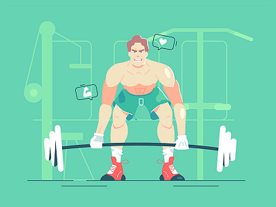 The guy lifts the barbell athlete barbell bigger competition flat guy gym heavy illustration lift lifting man muscle person sport strong style training vector weight