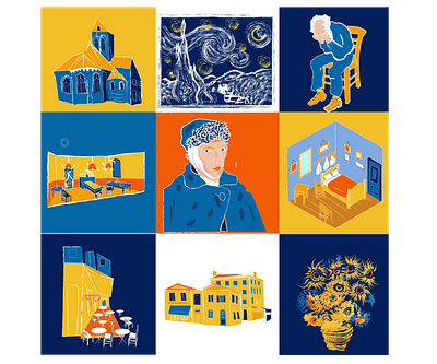 Van Gogh's Paintings Illustratıons design icon illustration