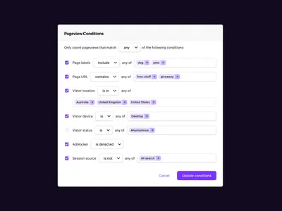 Conditions logic conditions criteria data design modals product design rules tags ui ux