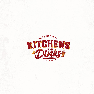 Kitchens and Dinks adobe illustrator beer classic draw food and drink grill kitchen logo design pickleball retro typography vintage wine woodfired