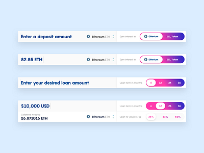 Celsius Loan Calculator Widget app bank banking calculator crypto cryptocurrency design finance fintech form interaction interaction design loans money selector toolkit ui ux web widget