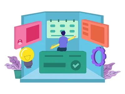 Business Planning Vector Illustration analysis brainstorming business businessman communication discussion graph growth ideas marketing meeting office people plan strategy success team teamwork women work