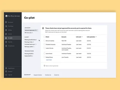 Betterment for Advisors Co-Pilot bulk select data product ui ux