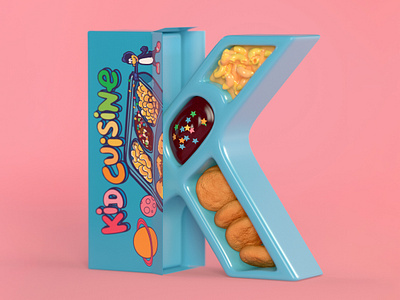 K is for Kid Cuisine 36daysoftype 3d 3d type 90s 90s food 90s nibbles c4d childhood cinema 4d food kid cuisine lettering nostalgia typography