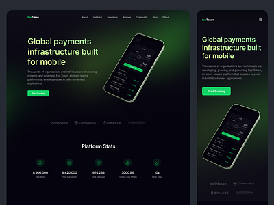 FooToken - Cryptocurrency Landing Page blockchain clean crypto crypto exchange cryptocurrency dark mode design web landing page market payment swap token ui uniswap ux website