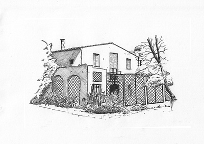 Typical Catalan farmhouse architecture artwork drawing handdrawing illustration inkpen sketch