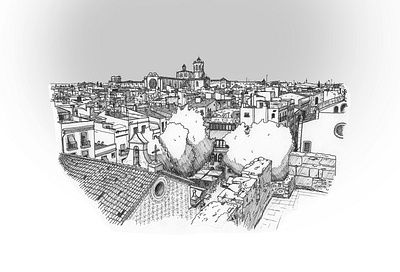 Panorama Tarragona architecture artwork drawing hand drawn handdrawing handdrawn illustration inkpen sketch urban