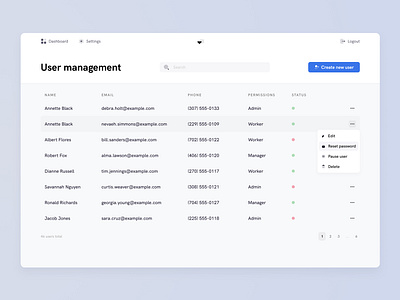 user management v2 admin admin panel cta dashboard manage minimal pagination saas search table user management