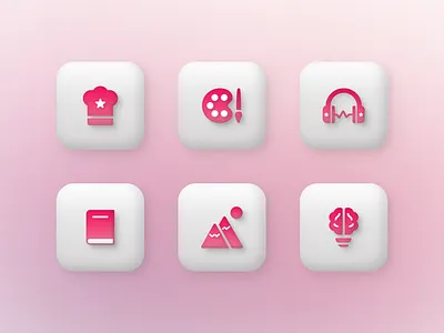 Volumetric Icons 3d branding cooking icon creativity icon gradient icon graphicdesign illustration mountain icon music icon painting icon pink reading icon ui user interface vector web